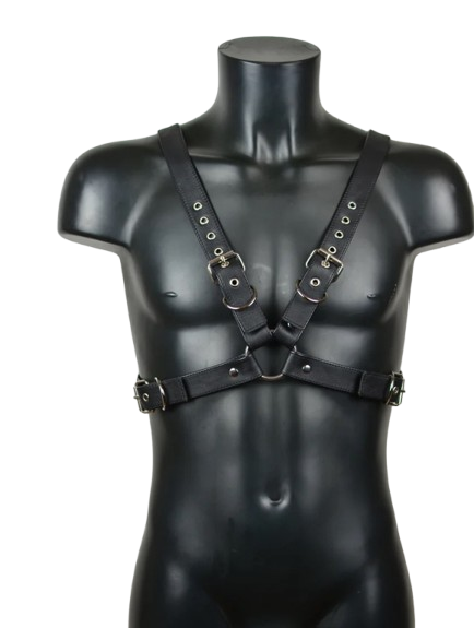 Harness preto de couro masculino